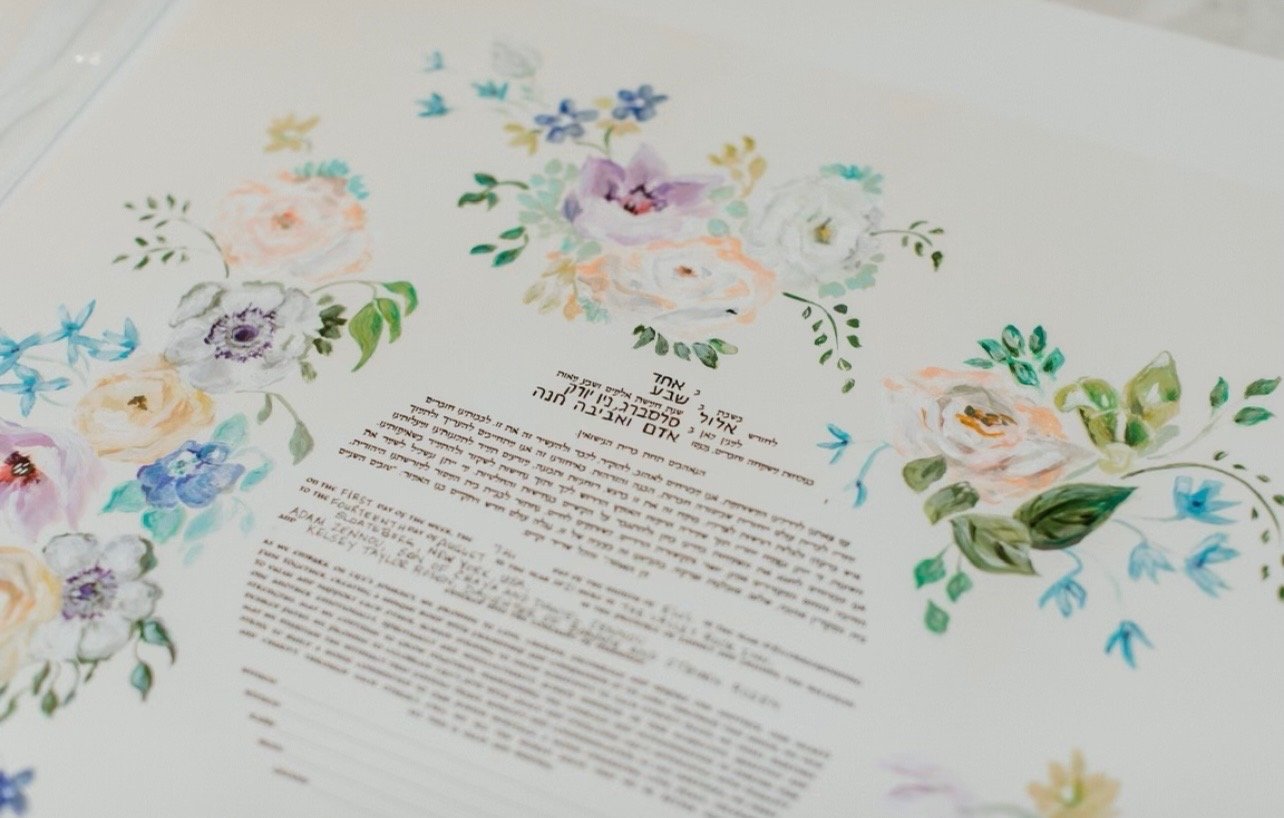 Hand-painted floral ketubah, detail